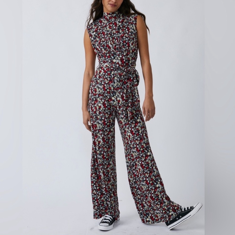 Free People Vibe Check One Piece Black Ditsy Shell Combo